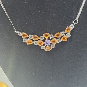 Unheated Pear Citrine 5x4mm Aquamarine Tanzanite 925 Sterling Silver Necklace 18